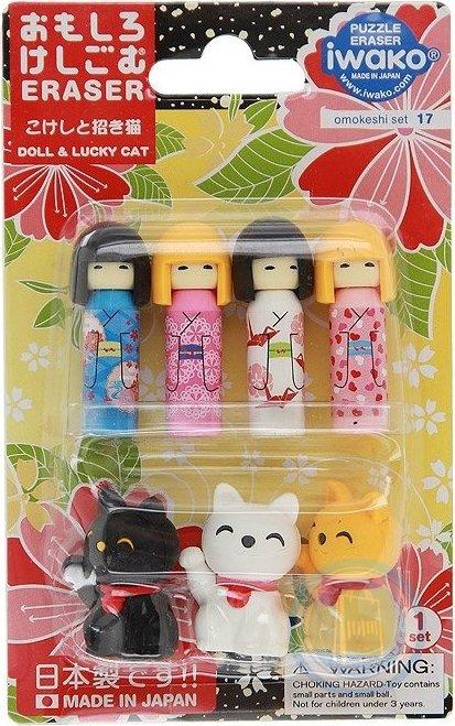 Iwako Japanese Doll and Cats Eraser Set