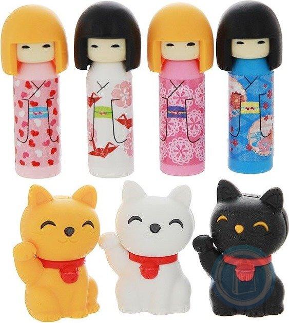 4991685201133 Iwako Japanese Eraser /Set - 4 Kokeshi  3 Lucky Cats