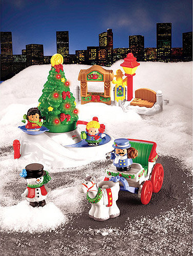 Fisher Price Little People Christmas Snowman winter tree lighting park train 2pc 