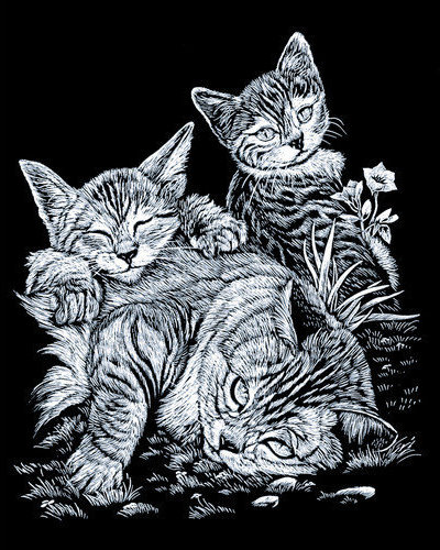 Tabby Cat and Kittens Royal and Langnickel Silver Engraving Art 