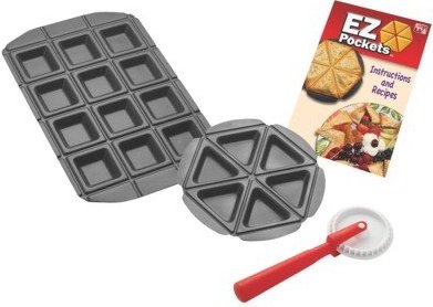 EZ Pockets EZ-1000 Gray Non-Stick Steel 4-Piece Baking Kit with Cutting Tool and Recipe Book 