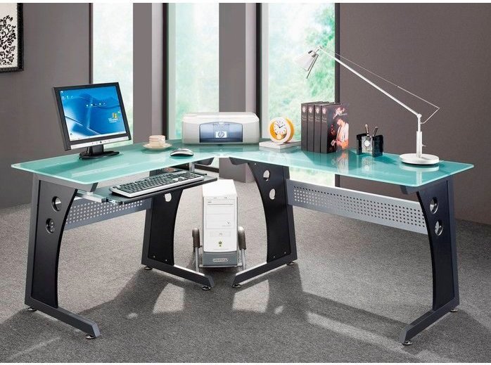 This modern Techni Mobili L-Shaped Computer Desk features a spacious deskto...
