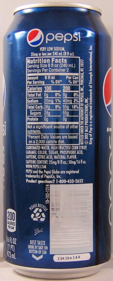 Pepsi Nutrition Facts 16 Oz - Nutrition Ftempo