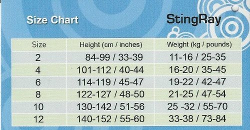 Aqua Sphere Stingray Core Warmer Size Chart