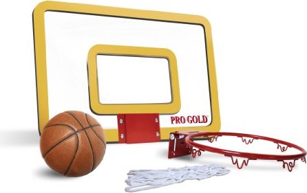 POOF Pro Gold Over The Door 18-Inch Breakaway Rim Basketball Hoop Set with Clear Shatterproof Backboard and 5-Inch Inflatable Ball 