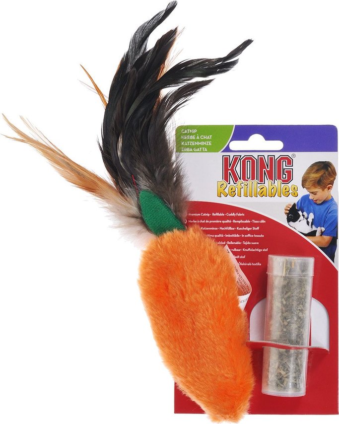 Orange Cat Toy Kong Feather Top Carrot Catnip
