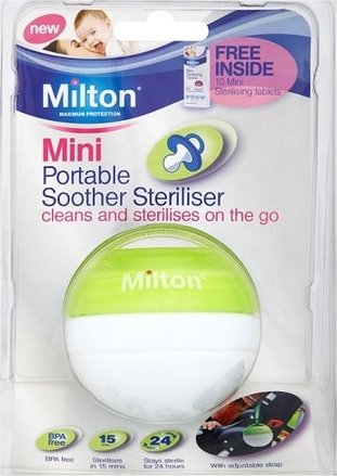 FREE Sterilising Tablets MILTON Mini Travel Baby Soother Teat Dummy Steriliser 