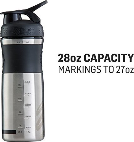 Black/Pink C01405 BlenderBottle SportMixer Stainless Steel Shaker Bottle 28-ounce
